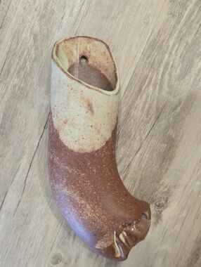 Unique Handmade Ceramic Wall Pocket Vase in Brown and Cream.
